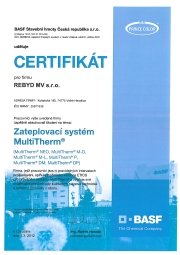 Certifikát BASF, zateplovací systém MULTI THERM