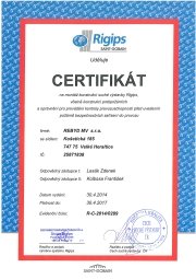 Certifikát RIGIPS, na montáž konstrukcí suché výstavby