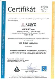 Certifikát ČSN OHSAS 18001:2008